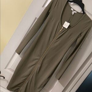 ReVamped Olive Long Sleeve Bodycon Dress with Zipper